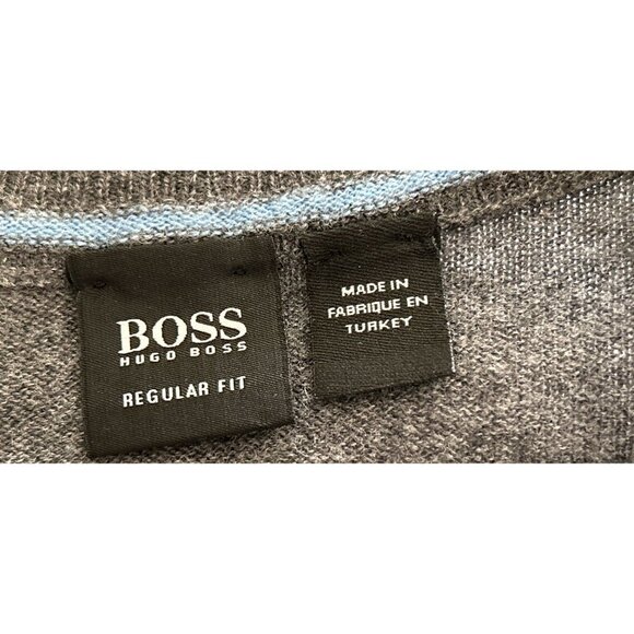 Hugo Boss Merino Wool V-Neck Gray Light Blue Argyle Small - Picture 11 of 11